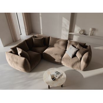 Coltar stanga 4 locuri, Chris-184, Micadoni Home, 295x210x80 cm, catifea, maro deschis