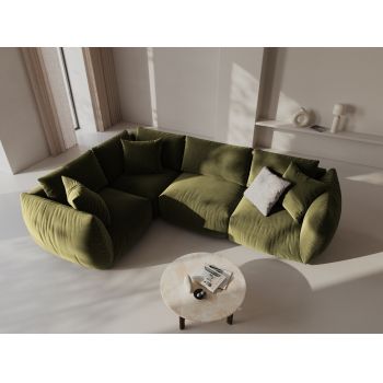 Coltar stanga 4 locuri, Chris-184, Micadoni Home, 295x210x80 cm, catifea, verde deschis
