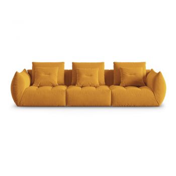 Canapea galbenă cu tapițerie din țesătură bouclé 332 cm Bloom – Micadoni Home