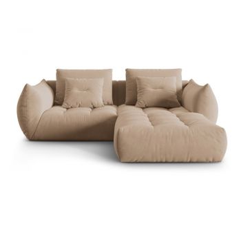 Colțar bej cu tapițerie din țesătură bouclé (cu colț variabil) Bloom – Micadoni Home