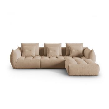 Colțar bej cu tapițerie din țesătură bouclé (cu colț variabil) Bloom – Micadoni Home