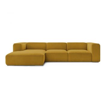 Colțar galben ocru cu tapițerie din țesătură bouclé (cu colț pe partea stângă ) Zephyr – Bobochic Paris