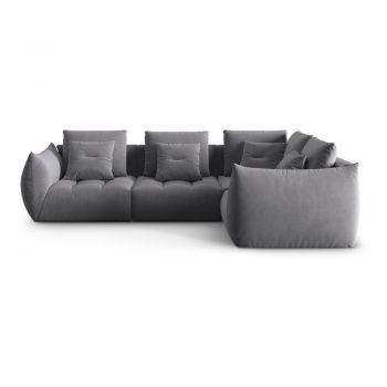 Colțar gri închis cu tapițerie din țesătură bouclé (cu colț pe partea dreaptă/în formă de ”L”) Bloom – Micadoni Home