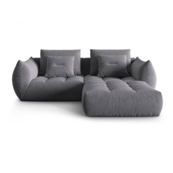 Colțar gri închis cu tapițerie din țesătură bouclé (cu colț variabil) Bloom – Micadoni Home
