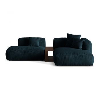 Colțar modular albastru închis cu tapițerie din țesătură bouclé (cu colț pe partea dreaptă) Martina – Micadoni Home