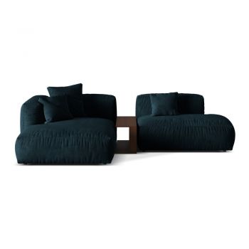 Colțar modular albastru închis cu tapițerie din țesătură bouclé (cu colț pe partea stângă ) Martina – Micadoni Home