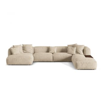 Colțar modular bej/crem cu tapițerie din țesătură bouclé (cu colț pe partea dreaptă/în formă de 