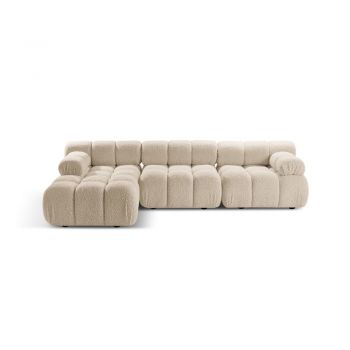 Colțar modular bej cu tapițerie din țesătură bouclé (cu colț pe partea stângă ) Bellis – Micadoni Home