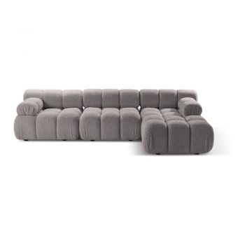 Colțar modular gri deschis cu tapițerie din țesătură bouclé (cu colț pe partea dreaptă) Bellis – Micadoni Home