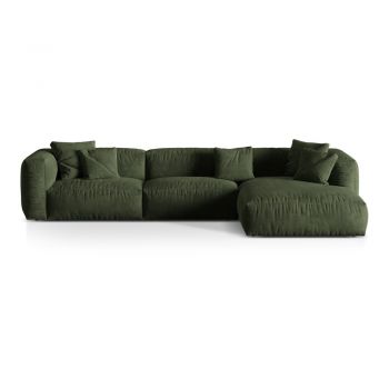 Colțar modular verde cu tapițerie din catifea (cu colț pe partea dreaptă/cu șezlong) Martina – Micadoni