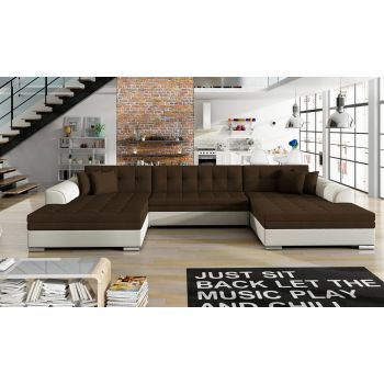 Coltar extensibil 5 locuri, ELTAP, Vento, 359x165x87 cm, lemn/poliester, maro/bej
