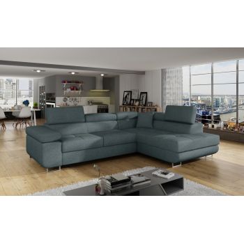 Coltar extensibil dreapta 4 locuri, ELTAP, Anton, 272x203x85 cm, lemn/poliester, albastru