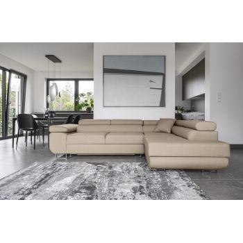 Coltar extensibil dreapta 4 locuri, ELTAP, Anton, 272x203x85 cm, lemn/poliester, bej inchis