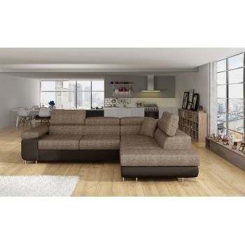Coltar extensibil dreapta 4 locuri, ELTAP, Anton, 272x203x85 cm, lemn/poliester, bej/maro