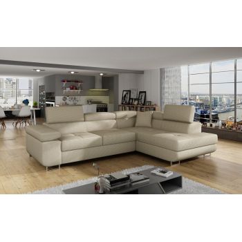 Coltar extensibil dreapta 4 locuri, ELTAP, Anton, 272x203x85 cm, lemn/poliester, bej