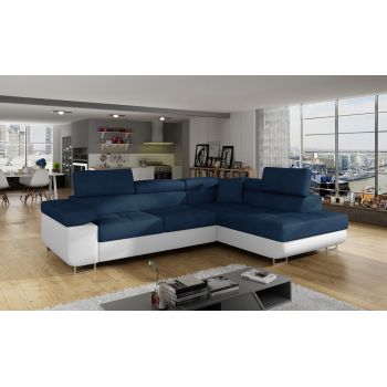 Coltar extensibil dreapta 4 locuri, ELTAP, Anton, 272x203x85 cm, lemn/poliester, bleumarin/alb