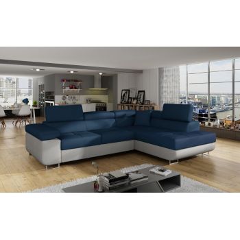 Coltar extensibil dreapta 4 locuri, ELTAP, Anton, 272x203x85 cm, lemn/poliester, bleumarin/gri