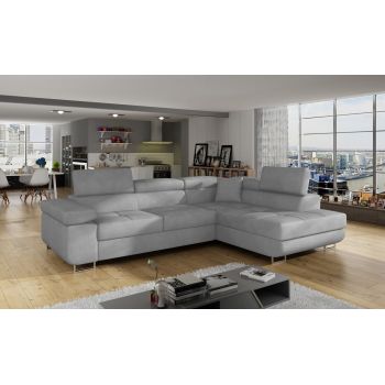Coltar extensibil dreapta 4 locuri, ELTAP, Anton, 272x203x85 cm, lemn/poliester, gri deschis