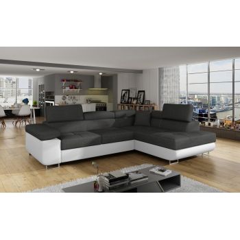 Coltar extensibil dreapta 4 locuri, ELTAP, Anton, 272x203x85 cm, lemn/poliester, gri inchis/alb