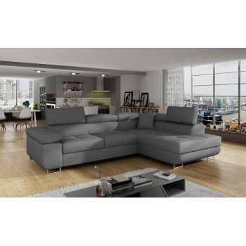 Coltar extensibil dreapta 4 locuri, ELTAP, Anton, 272x203x85 cm, lemn/poliester, gri inchis/gri inchis