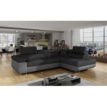 Coltar extensibil dreapta 4 locuri, ELTAP, Anton, 272x203x85 cm, lemn/poliester, gri inchis/gri