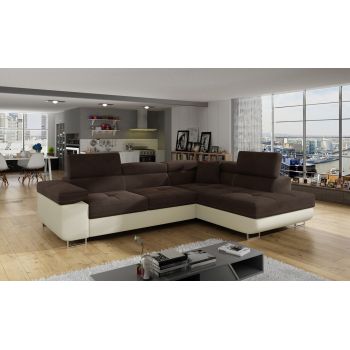 Coltar extensibil dreapta 4 locuri, ELTAP, Anton, 272x203x85 cm, lemn/poliester, maro/bej