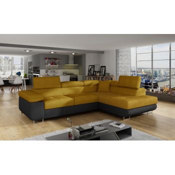 Coltar extensibil dreapta 4 locuri, ELTAP, Anton, 272x203x85 cm, lemn/poliester, mustar/negru