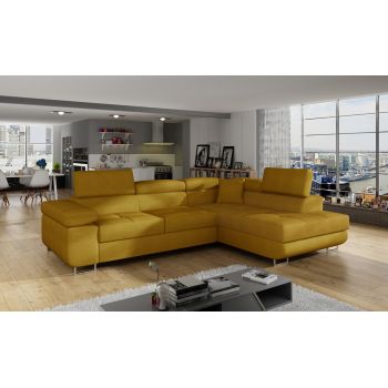 Coltar extensibil dreapta 4 locuri, ELTAP, Anton, 272x203x85 cm, lemn/poliester, mustar