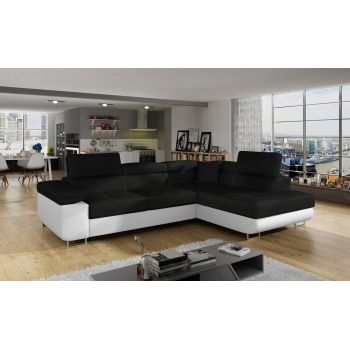 Coltar extensibil dreapta 4 locuri, ELTAP, Anton, 272x203x85 cm, lemn/poliester, negru/alb