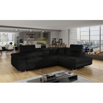 Coltar extensibil dreapta 4 locuri, ELTAP, Anton, 272x203x85 cm, lemn/poliester, negru/negru