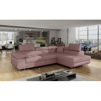 Coltar extensibil dreapta 4 locuri, ELTAP, Anton, 272x203x85 cm, lemn/poliester, roz antic