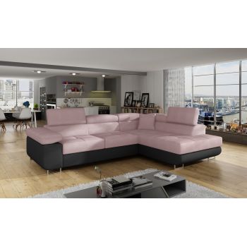 Coltar extensibil dreapta 4 locuri, ELTAP, Anton, 272x203x85 cm, lemn/poliester, roz/negru