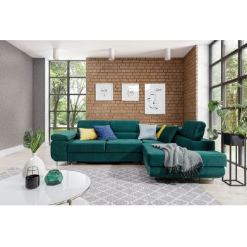 Coltar extensibil dreapta 4 locuri, ELTAP, Anton, 272x203x85 cm, lemn/poliester, verde inchis