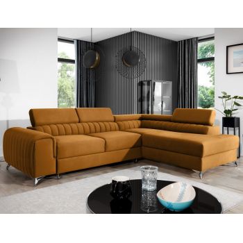 Coltar extensibil dreapta 4 locuri, ELTAP, Lau-26, Laurence, 278x205x92 cm, lemn/poliester, mustar