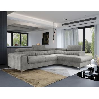 Coltar extensibil dreapta 4 locuri, ELTAP, Lau-28, Laurence, 278x205x92 cm, lemn/poliester, gri deschis