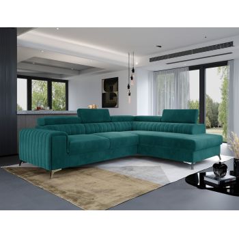 Coltar extensibil dreapta 4 locuri, ELTAP, Lau-38, Laurence, 278x205x92 cm, lemn/poliester, verde deschis