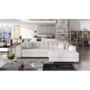 Coltar extensibil dreapta 4 locuri, ELTAP, Sorento, 296x194x78 cm, lemn/poliester, alb