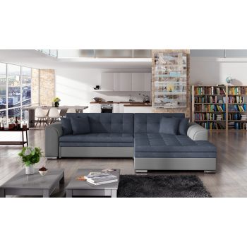 Coltar extensibil dreapta 4 locuri, ELTAP, Sorento, 296x194x78 cm, lemn/poliester, albastru/gri