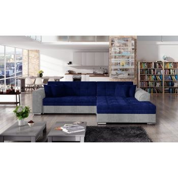Coltar extensibil dreapta 4 locuri, ELTAP, Sorento, 296x194x78 cm, lemn/poliester, albastru inchis/gri
