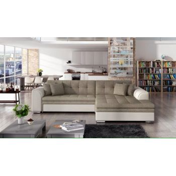 Coltar extensibil dreapta 4 locuri, ELTAP, Sorento, 296x194x78 cm, lemn/poliester, bej inchis/bej deschis
