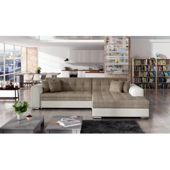 Coltar extensibil dreapta 4 locuri, ELTAP, Sorento, 296x194x78 cm, lemn/poliester, bej inchis/bej