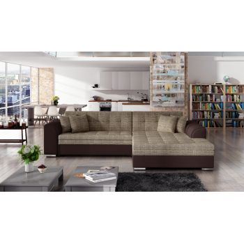 Coltar extensibil dreapta 4 locuri, ELTAP, Sorento, 296x194x78 cm, lemn/poliester, bej inchis/maro