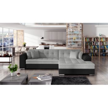 Coltar extensibil dreapta 4 locuri, ELTAP, Sorento, 296x194x78 cm, lemn/poliester, gri deschis/negru