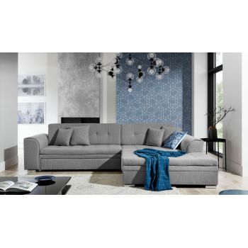 Coltar extensibil dreapta 4 locuri, ELTAP, Sorento, 296x194x78 cm, lemn/poliester, gri deschis
