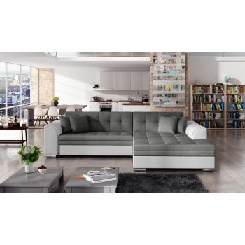 Coltar extensibil dreapta 4 locuri, ELTAP, Sorento, 296x194x78 cm, lemn/poliester, gri inchis/alb