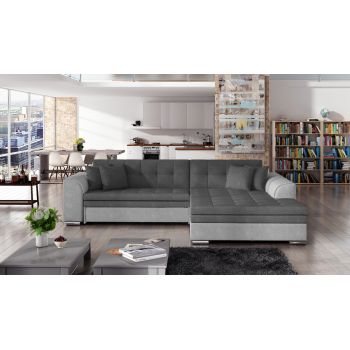 Coltar extensibil dreapta 4 locuri, ELTAP, Sorento, 296x194x78 cm, lemn/poliester, gri inchis/gri deschis