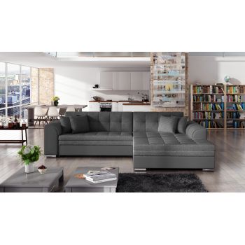 Coltar extensibil dreapta 4 locuri, ELTAP, Sorento, 296x194x78 cm, lemn/poliester, gri inchis/gri