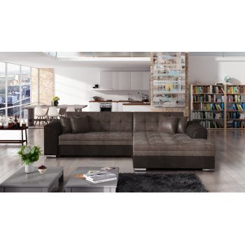 Coltar extensibil dreapta 4 locuri, ELTAP, Sorento, 296x194x78 cm, lemn/poliester, maro/maro inchis