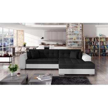 Coltar extensibil dreapta 4 locuri, ELTAP, Sorento, 296x194x78 cm, lemn/poliester, negru/alb
