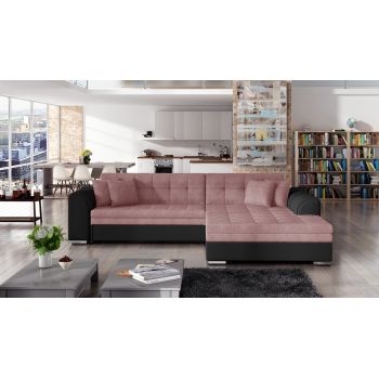 Coltar extensibil dreapta 4 locuri, ELTAP, Sorento, 296x194x78 cm, lemn/poliester, roz/negru